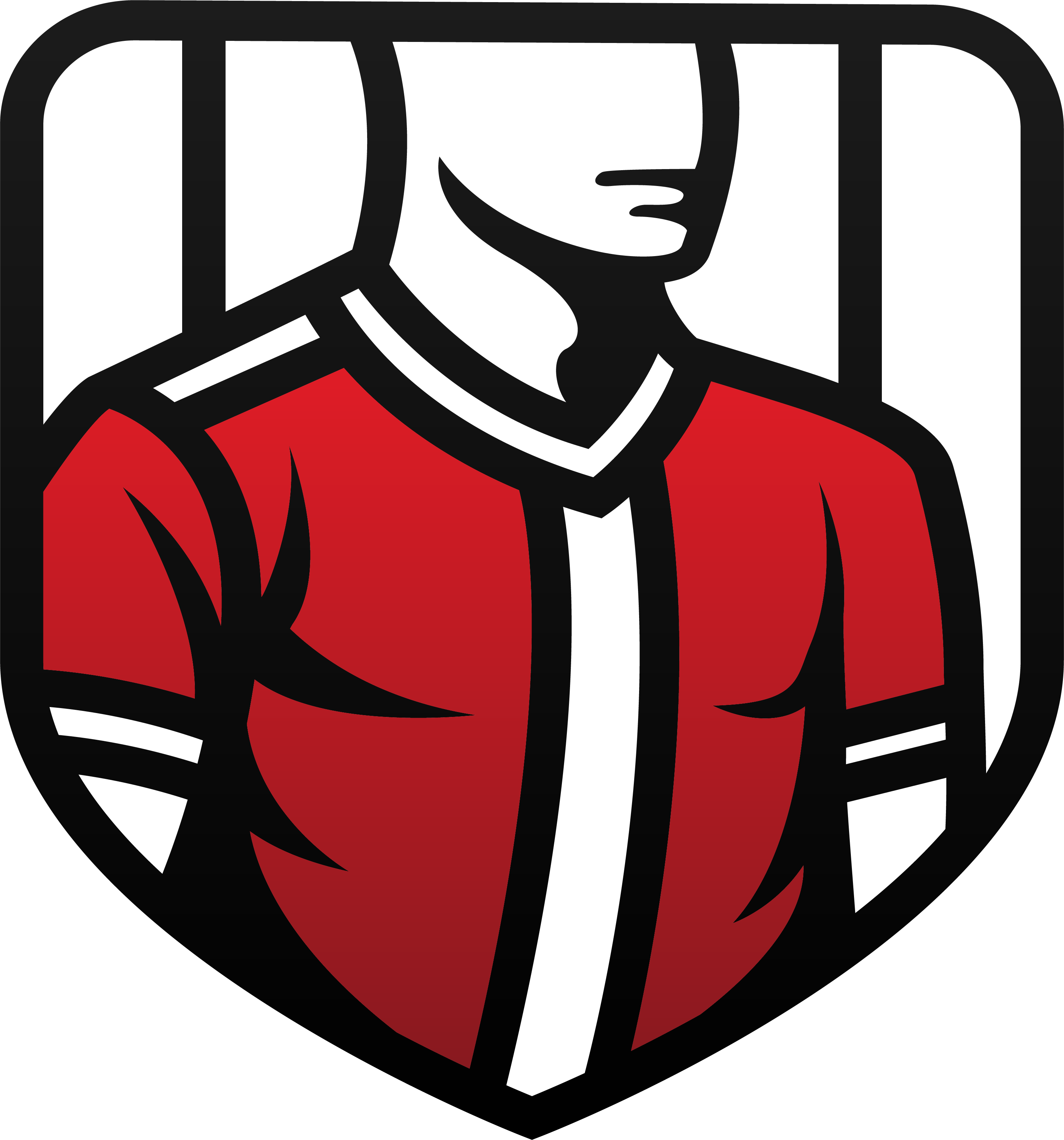 Logo of a person wearing a red robe with a black border